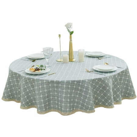 

Round Tablecloth Thicken Plaid Tablecloth With Lace cotton Linen Blend Table Cover For Kitchen Dining Room Balcony Outdoor Party -Grey-120CM