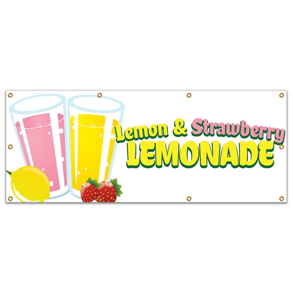 Lemon And Strawberry Lemonade 96" Banner Concession Stand Food Truck Single Sided