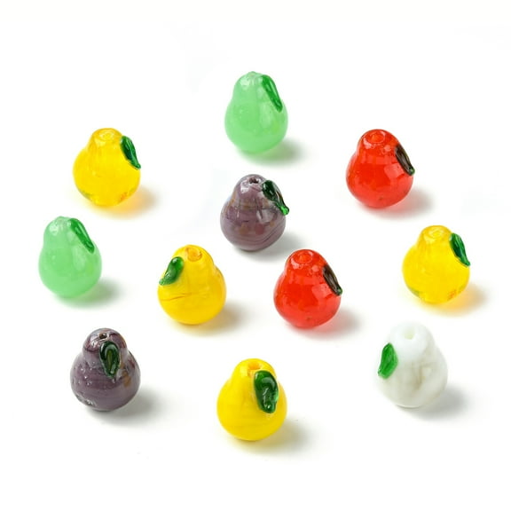 DanLingJewelry 12Pcs Colorful Pear Beads Handmade Lampwork Beads 3D Fruits Glass Spacer Loose Beads for DIY Crafts Bracelet Jewelry Making
