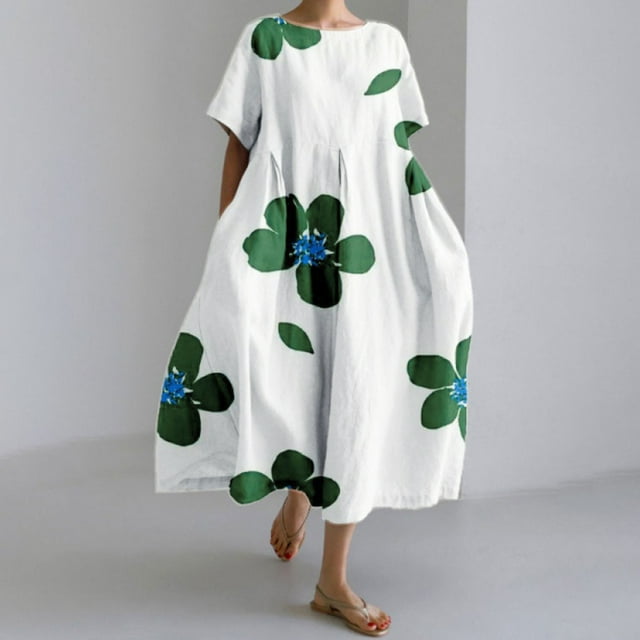 WILLBEST Robe Noire Déguisement Robes d'Été Boho pour Femmes avec Poches Robe Maxi en Lin Grande Taille Décontractée Robe Longue Fluide