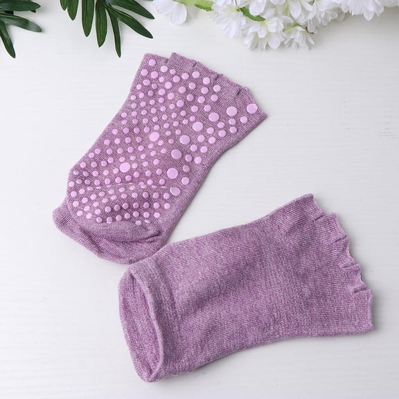 ETHZZLE 1Pair Moisturizing Yoga Socks in Violet Color with Open Toed Gel Design and Non Slip Grip