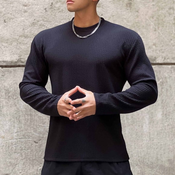 pstuiky camisas de manga larga para hombre, Suéter de manga larga con cuello redondo y base para hombre, estilo otoñal, color liso Tops casuales para hombres xl