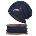 thumbnail image 2 of Eoperou 2Pcs/Set Embroidery Wheat Pattern Solid Color Hat Scarf Set Autumn Winter Men Knitted Beanie Plush Lining Neckerchief Set, 2 of 8