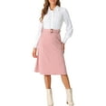 thumbnail image 2 of Falda A-Line de Cintura Alta de Mujer INSPIRE CHIC con Cinturón de Pana Midi para Otoño Invierno S Rosa, 2 of 5