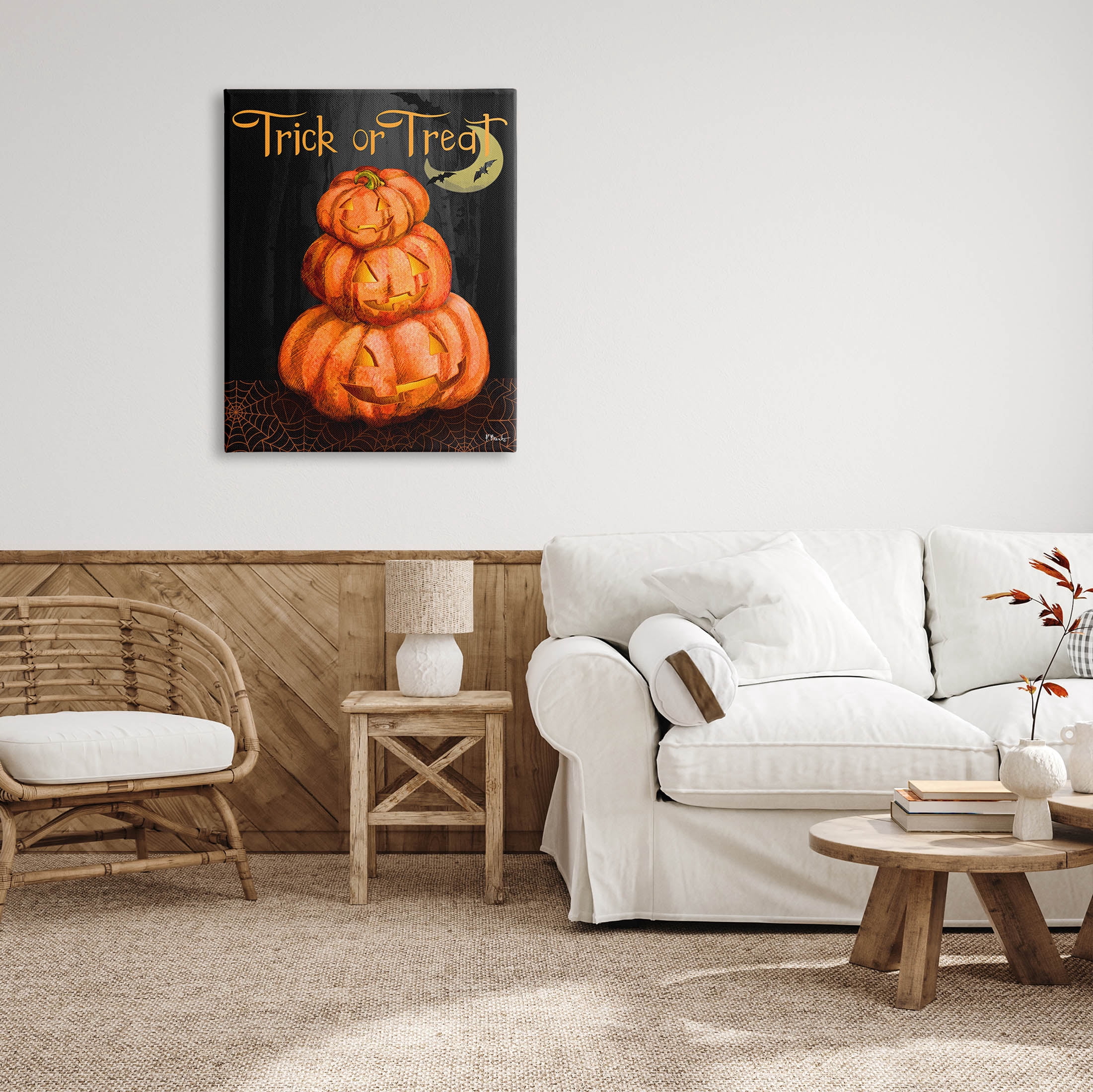 Stupell Industries Trick Or Treat Halloween Jack-o-Lantern Graphic Art Gallery Wrapped Canvas Print Wall Art, Design by Paul Brent