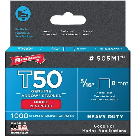 

1PK Arrow T50 Heavy-Duty Monel Staple 5/16 In. (1000-Pack)