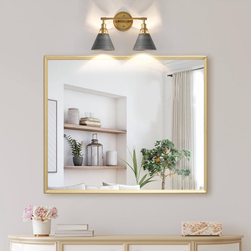 LNC 15.5-in 2-Light Brushed Gray and Gold Bell LED Modern Vanity Light for Bathroom