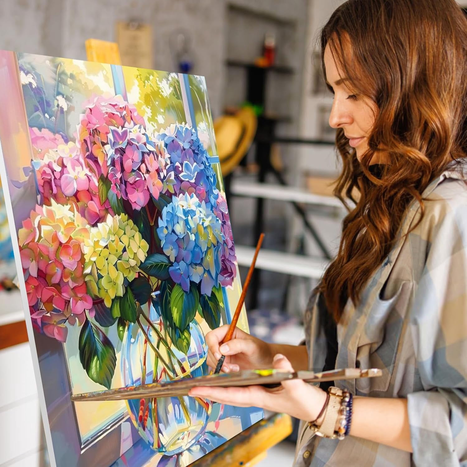 Paint by Numbers Kit for Adults - Hydrangea in Glass Vase Adult Paint by Number Kits on Canvas for Beginner, Flower DIY Acrylic Oil Number Painting for Adults, Perfect for Home Decor Gift 16x20 Inch