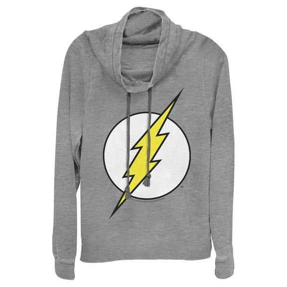 Junior's Justice League Flash Classic Logo  Cowl Neck Sweatshirt Gray Heather Small