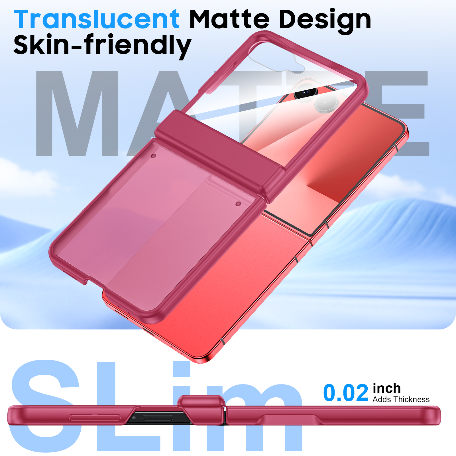 Vizvera for Samsung Galaxy Z Flip 7 Case with Hinge Protection,Screen Protector,Ultra-Thin Skin Feel Translucent Frosted, Wireless Charging,Shockproof Cover-Rose Red