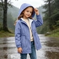 thumbnail image 5 of Girls Solid Color Slim Raincoat Windproof Long Sleeve Cinched Drawstring Zipper Rain Jacket Kids Casual Water-Resistant Outerwear with Pockets Purple 11-12 Years, 5 of 6