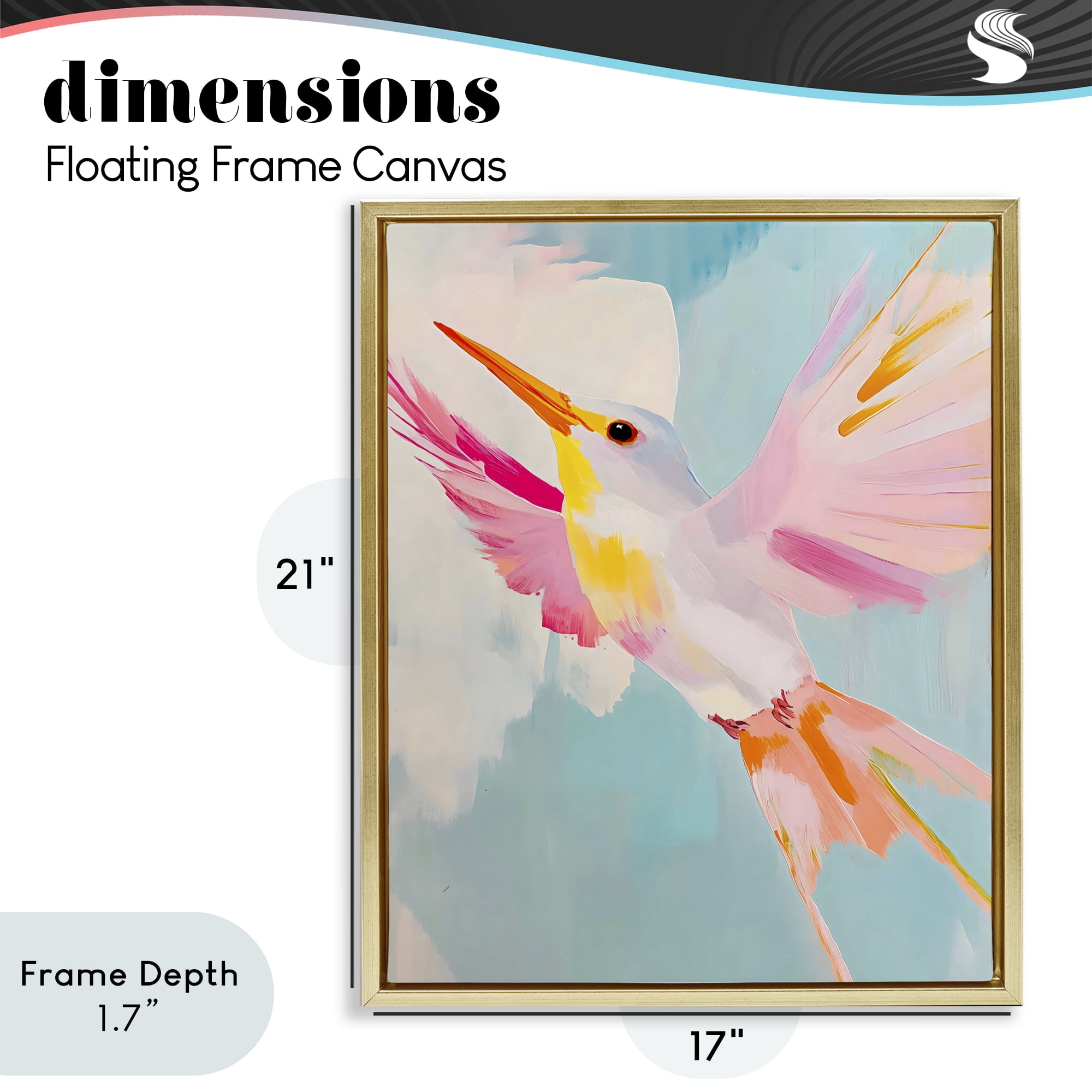 Stupell Industries Pastel Hummingbird Soaring Gold Framed Floater Canvas Wall Art, design by The Prints Vibe