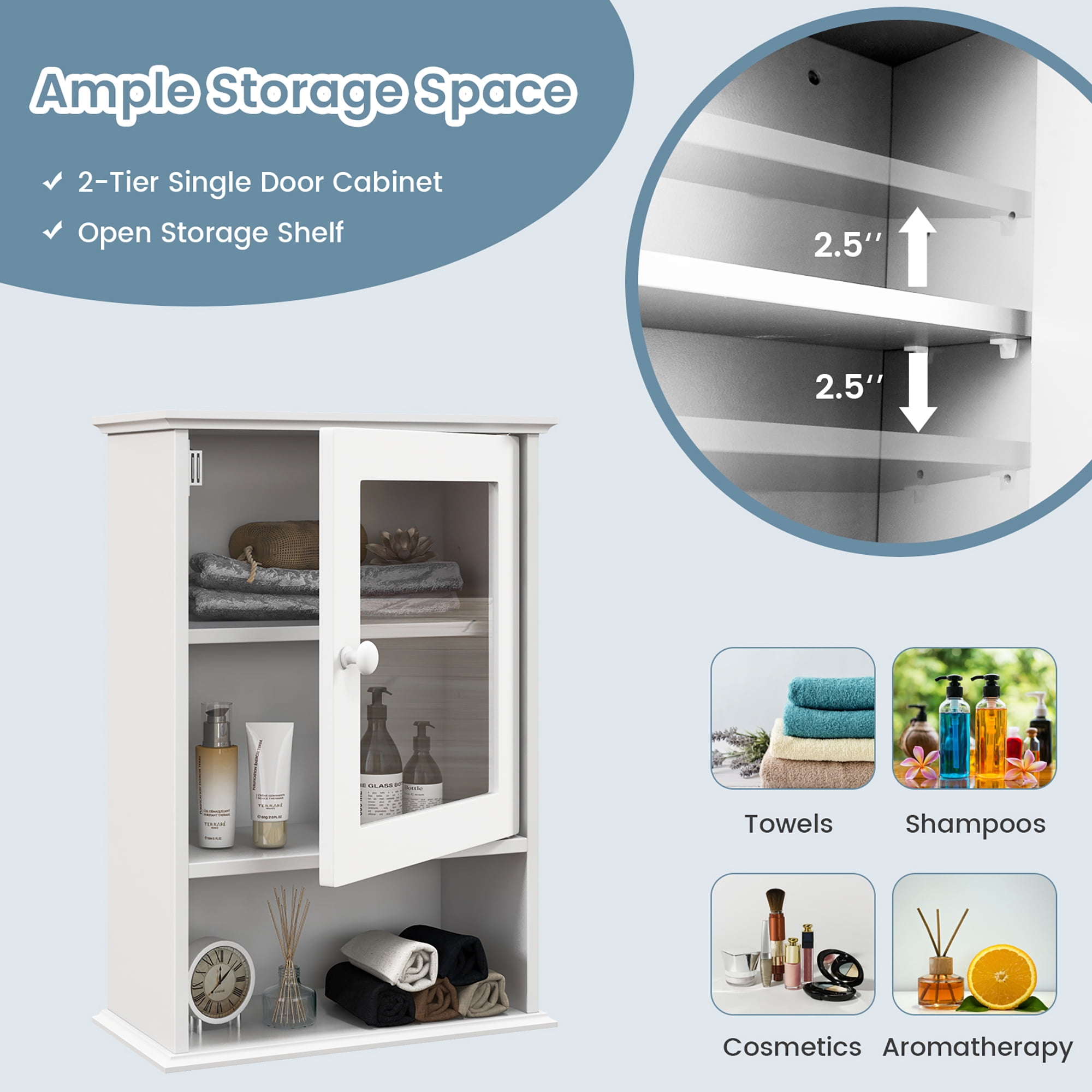 Gymax Wall Mounted Bathroom Cabinet Storage Organize Hanging Medicine Adjustable Shelf