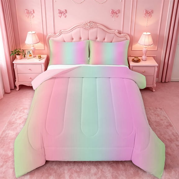meiyoeat colorful Ombre King Size Comforter Sets,Multicolor Gradient Lines Print Comforters King Size,Reversible,3-Piece,1 Comforter and 2 Pillowcases