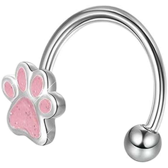 Glitter Paw Print Horseshoe Lip Ring Screw for Women Men Unisex - Cute Enamel Cat Dog Kitten Puppy Animal Pet Bite Rings Cartilage Tragus Eyebrow Septum Stud Earrings Fashion Body Piercing Jewelry