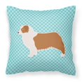 thumbnail image 1 of Australian Shepherd Dog Checkerboard Blue Fabric Decorative Pillow, 1 of 1