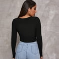 thumbnail image 5 of Women's V Neck Long Sleeve Button Front Ribbed Knit Crop T-Shirt Tee, 5 of 5