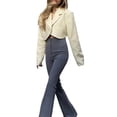 thumbnail image 2 of Seyurigaoka Women Cropped Blazer Jackets Office Lady Long Sleeve Lapel Collar Cardigans Short Coats Outerwear, 2 of 7