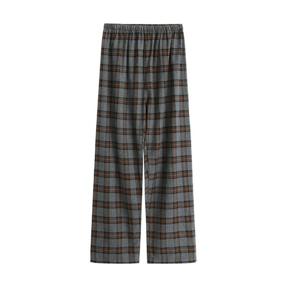FAZVAOO Women's Pajama Pants,Plaid Cotton Wide Leg Ankle Pajama Bottoms Elastic Waist Sleep Pants