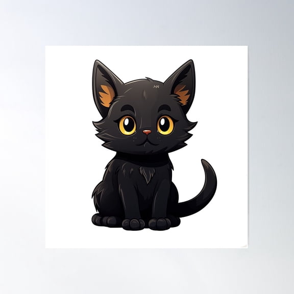 Black Kitty Cat Sticker Poster Wall Art, Modern Wall Decor For Living Room Bedroom, 16x16 UNFRAMED