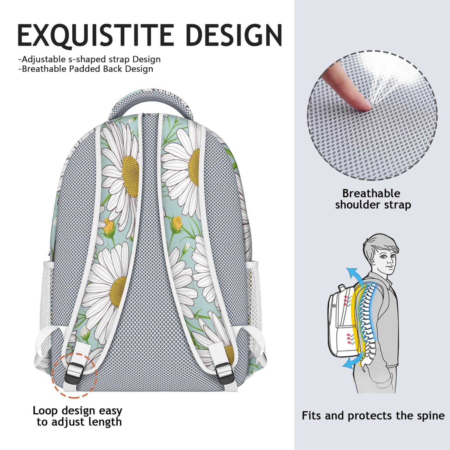 Rustic Daisy and Wildflowers School Backpack - Durable & Lightweight for Students