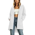 thumbnail image 2 of Zylanna Women's Long Full Zip Hoodie Sweatshirts, Adjustable Drawstring with Pockets Oversized Soft & Stretchy Casual Winter Coat Jacket Cardigan for Outerwear White, 2 of 9