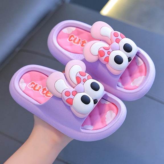 Kids Slide Sandals Cute Bunny Water Shoes Non Pool Sliders Comfortable (Purple 3.5-4 Years)