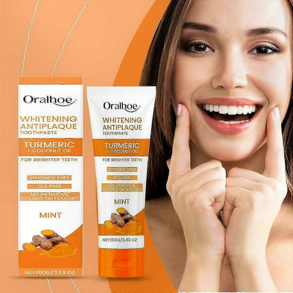 Whitening Toothpaste with Turmeric and Coconut Oil, Mint Flavor, Gum Care Formula, Fluoride-Free and Antiplaque Solution
