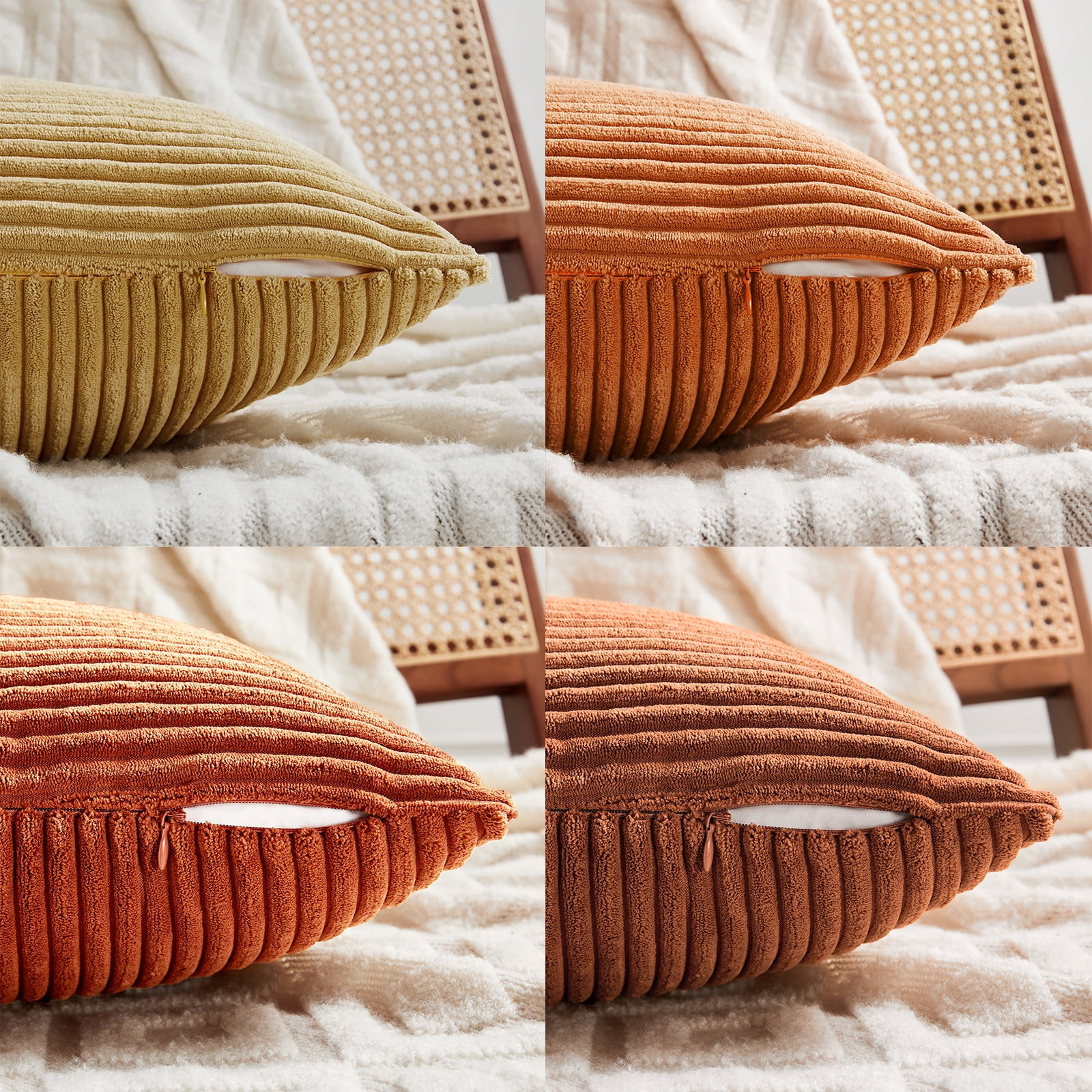 Fancy Homi Set of 4 Boho Fall Decorative Throw Pillow Covers 16x16 inch for Couch Bed Sofa Bedroom, Modern Farmhouse Home Decor, Soft Cross Striped Corduroy Patchwork Colorful Cushion Case 40x40cm