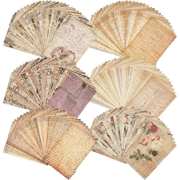 Scrapbook Paper, 6.8 x 4.7 Inch 180 Sheet Single Sided Scrapbooking Paper Pad, Vintage Decoupage Cardstock Paper Designer Paper Pads Junk Journal Decorative Craft Paper
