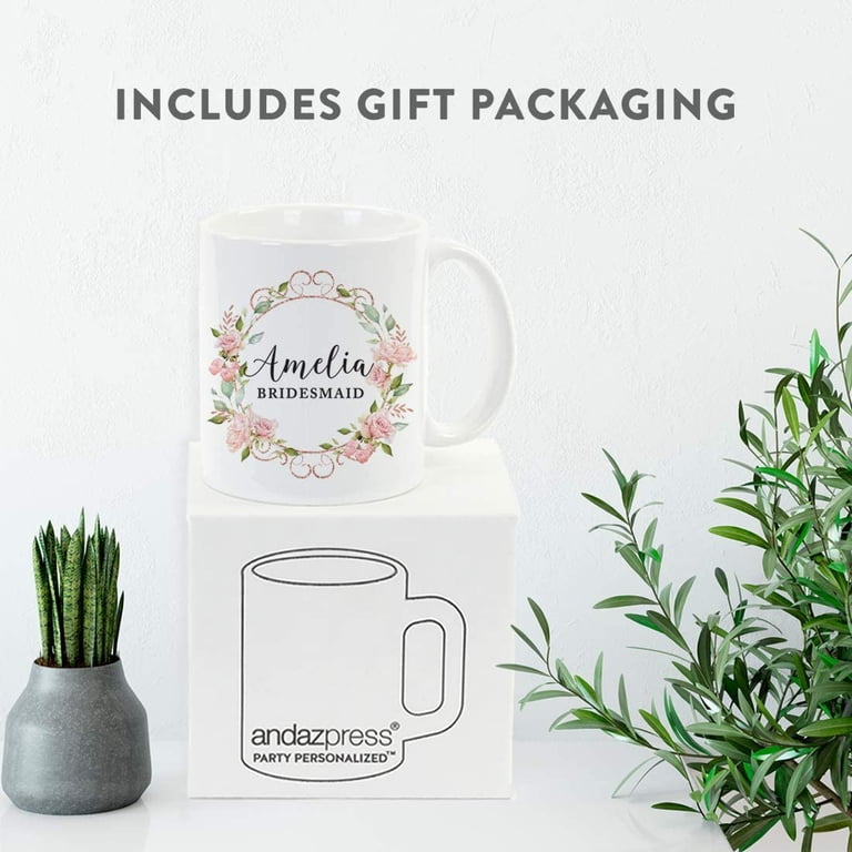 CTDream Wedding Party Personalized 11oz. Coffee Mug Gift, Amelia  Bridesmaid, Pink Watercolor Roses with Faux Rose Gold Glitter 1-Pack,  Custom Birthday Present Ideas - Walmart.com