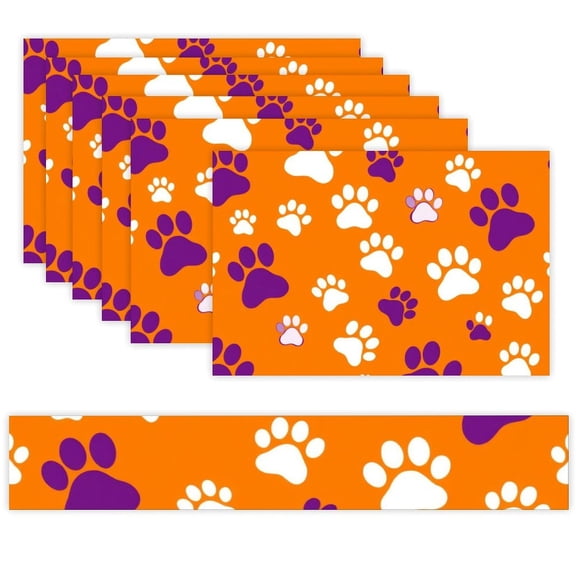 7 Piece Linen Table Runner and Placemats Set, Dog Paw Pattern Round Corner Heat Resistant Washable Table Mats for Home Kitchen Dining Party Decoration