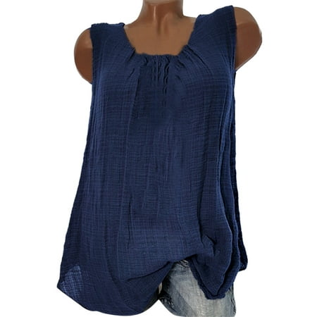 Leutsin Womens Cotton Linen Sleeveless Baggy T-shirt Vest Tee Blouse ...