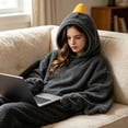 thumbnail image 2 of Wearable Blanket Hoodie With Slippers Oversized Flannel Bird Onesie For Adults Funny Loungewear Footwear Set, 2 of 7