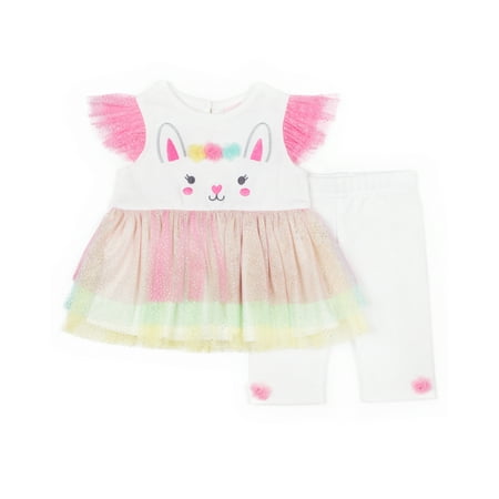 Bunny Glitter Tuelle Dress & Capri, 2pc Outfit Set (Baby Girls & Toddler Girls)