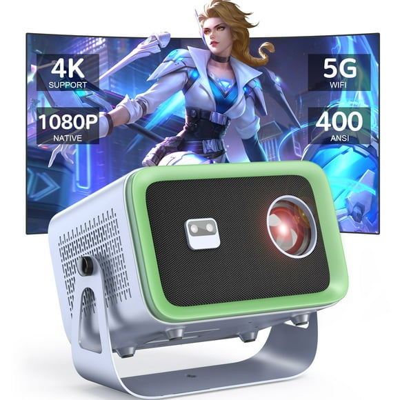 GCZ Electric Focus 4K Projector with 5G WiFi and Bluetooth, 400 ANSI Native 1080P, Movie Projector with Screen for Phone, Gray, 1 PCS