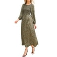 thumbnail image 4 of INSPIRE CHIC Floral Smocked Long Dress for Women's Long Puff Sleeve A-Line Summer Boho Maxi Dresses M Brown, 4 of 6