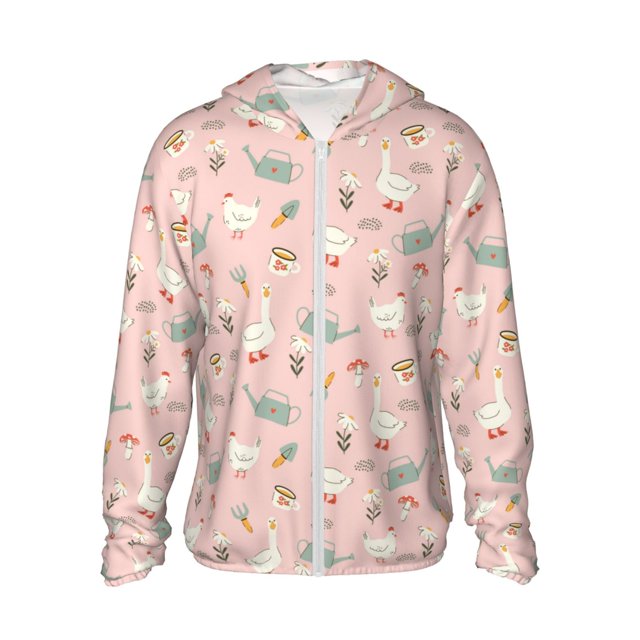 Fotbe Chicken And Goose Chaqueta con Protección Solar UPF 50+ para Hombre y Mujer, Camisa con Capucha y Bolsillos-Large