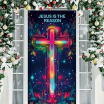 Taicans Colorful Cross & Floral Design Christmas Door Cover,70.8x35.4in,Perfect for Holiday Decor,Religious Christmas Decorations,Front Door Decorations,Christmas Decorations for Front Door‌
