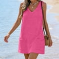 thumbnail image 6 of Swimsuit Coverup for Women Waffle Knit V Neck Short Sleeve Beach Coverup Dress with Pockets,Hot Pink XXL, 6 of 7