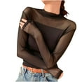 thumbnail image 4 of JGGSPWM Women Long Sleeve Sheer Mesh Bodysuit Mock Turtle Neck Trendy Ruched Going Out Bottoming Tops Black L, 4 of 5