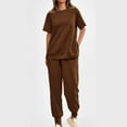 thumbnail image 2 of Lovskoo Outfits for Women 2 Piece Lounge Sets Short Sleeve Round-Neck Side Zipper Blouses with High Waisted Joggers Pants Set Brown 2XL, 2 of 9