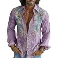 thumbnail image 2 of Fsmtpdam Cotton Hawaiian Shirts for Men Floral Button Down Collared Long Sleeve Boho V Neck Vintage Top Lightweight Summer Beach Holiday Relaxed Fit Vacation Tees, 2 of 5