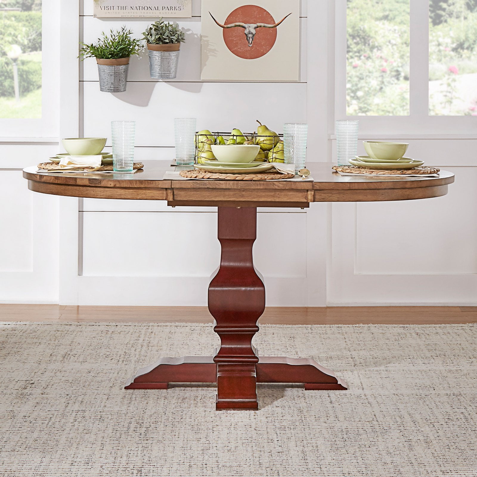 HumbleNest Farmers Market 60 in. Pedestal Oval Dining Table with Leaf
