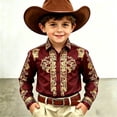 thumbnail image 2 of KHONTS Boys Western Cowboys Long Sleeve Shirts for Kids Button down Printed Casual Collared Retro Shirts,Size 4-13 Years Wine 150, 2 of 3