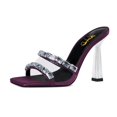 thumbnail image 2 of XYD Women Rhinestones Square Open Toe Stiletto High Heel Slipper Sandals Slip On Mules Summer Dressy Shoes Size 9.5 Purple, 2 of 4