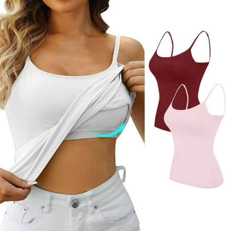 Jalioing 2 Pack Tank Top Womens Plus Size Camisole Top with Built in Bra Summer Spaghetti Strap Tees