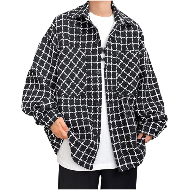 Cameland Men's Checkered Printed Button Pocket Long Sleeved Hooded Casual Jacket
