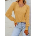 thumbnail image 4 of DOKOTOO Womens Casual Shirred Shoulders Knit Tops V Neck Long Sleeve Solid Color Loose Blouses, 4 of 5