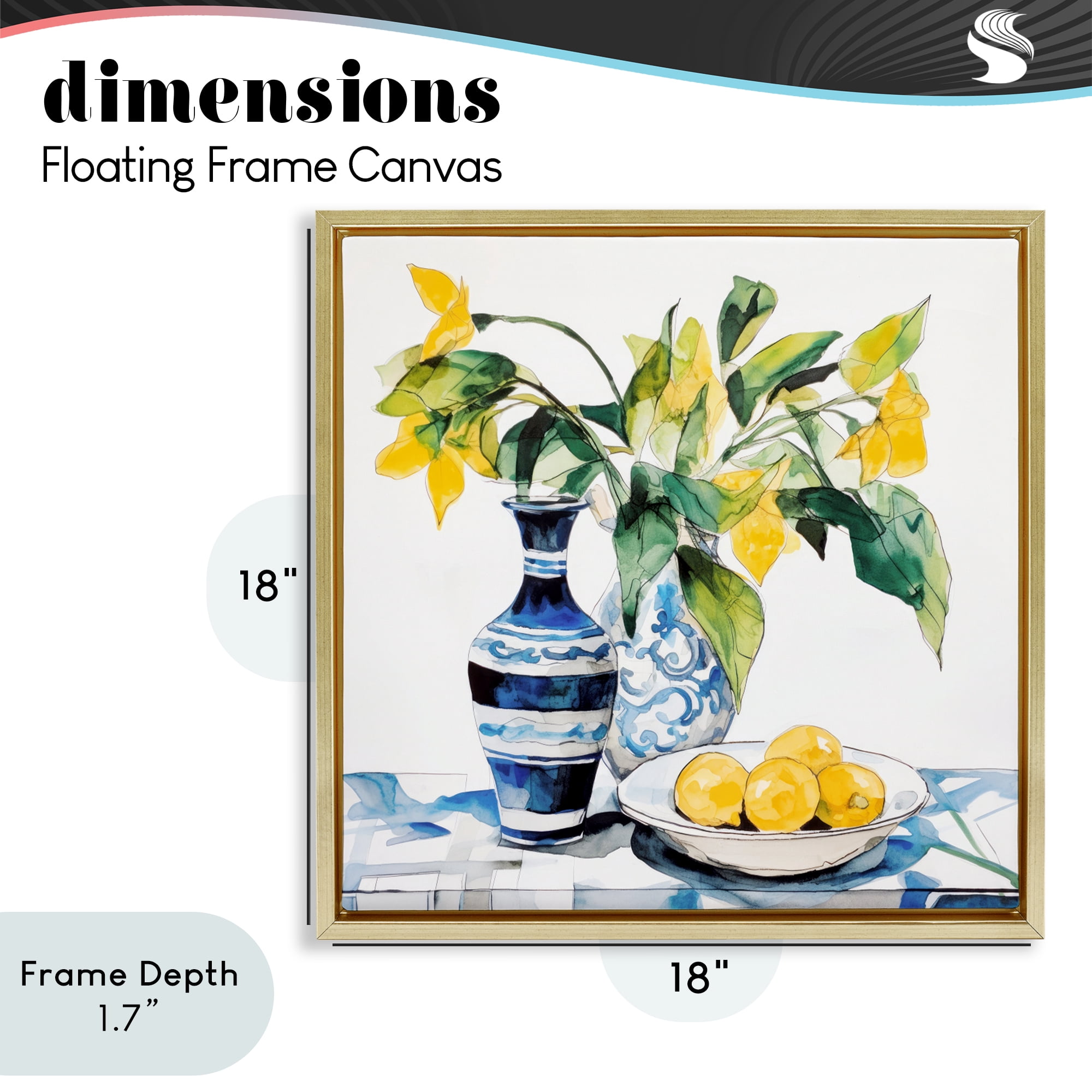 Stupell Industries Lemons & Leaves Table Setting Gold Framed Floater Canvas Wall Art, design by Ray Powers